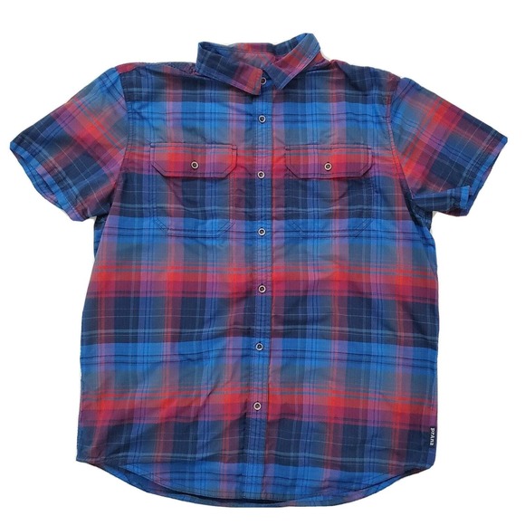 PrAna (Mens Medium) Plaid‎ Short Sleeve Button Front Collared Pocket Camp Shirt - Picture 1 of 6